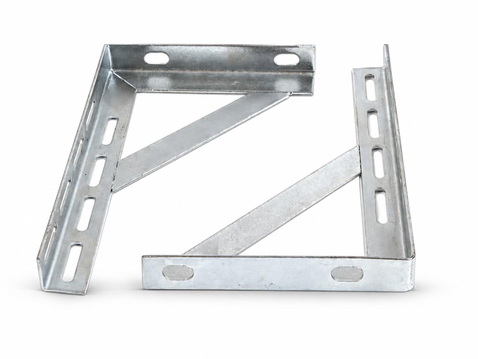 Slotted triangular metal support brackets