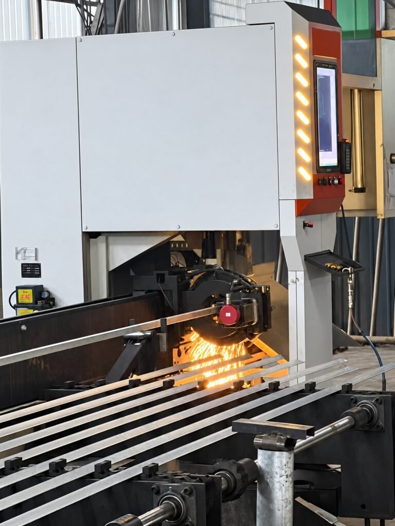 Laser cutting equipment processing metal sections in the Wanjiali factory